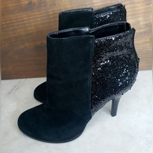 BCBG black suede glitter sparkle booties size 9.5